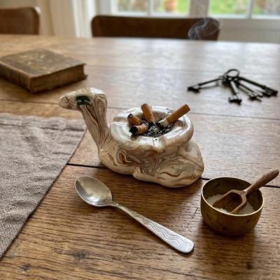 Artisanal Marbled Ceramic Camel Ashtray & Decorative Tray
